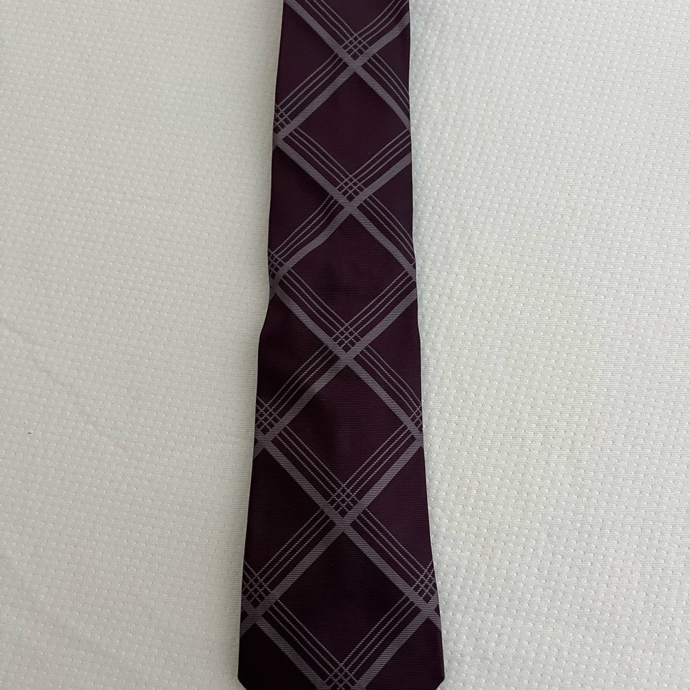 Burberry Dark Purple and Gray Checkered Tie
